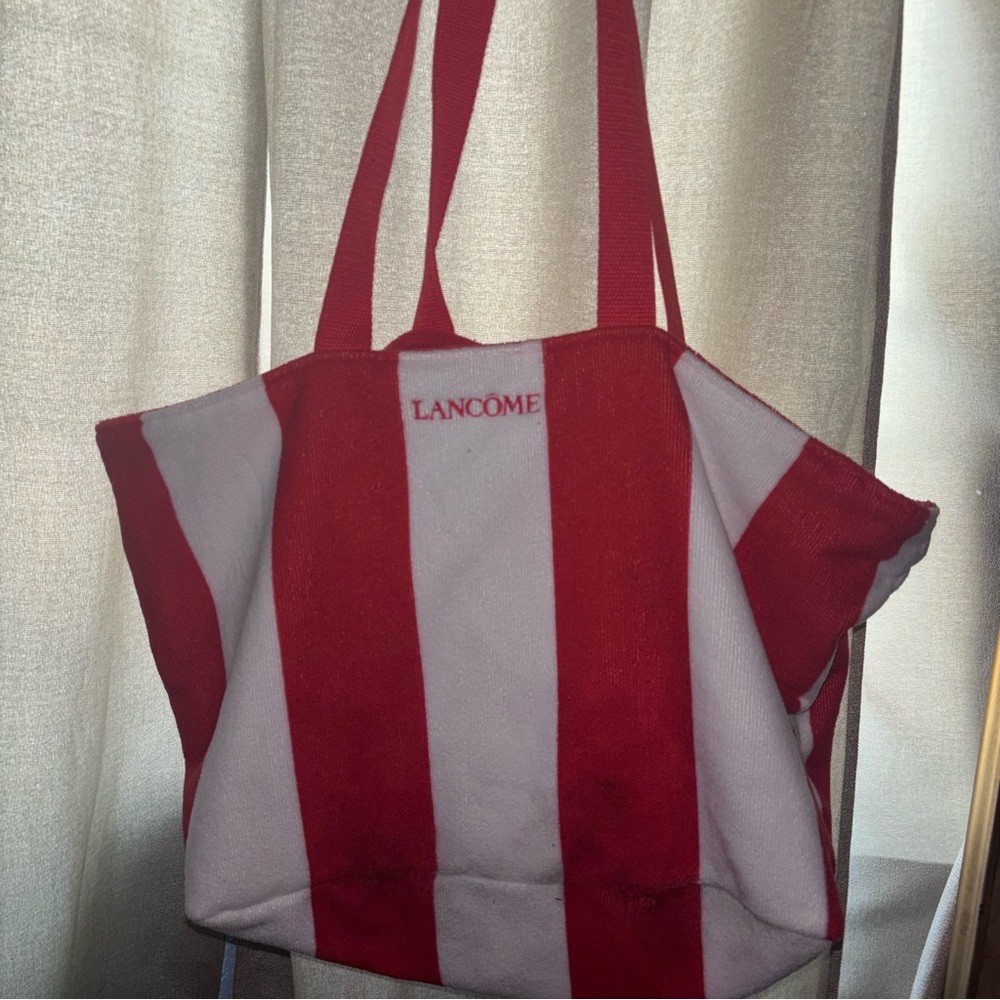 Lancôme Beach Towel Tote Bag Orange And White - 15”x13”x7”-